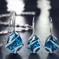Vintage blue pear-shaped zircon necklace and earring set in elegant silver finish luster - 2-Piece Set (Necklace + Earrings) / Silver