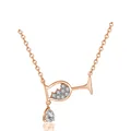 Elegant rose gold wine glass necklace featuring a sparkling water drop zircon pendant - Rose Gold
