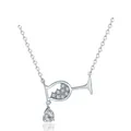 Elegant silver wine glass necklace featuring a sparkling waterdrop cubic zirconia pendant - Silver
