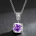 Close-up of elegant silver ox head pendant with brilliant faceted purple zirconia. - With Chain / Purple