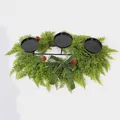 Faux pine and cypress Christmas garland with three black candle holders and green velvet bow - Bowknot Pinecone Cedar Pine Needle Candle Holder (ZT019) / 60CM