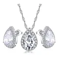 Detailansicht von luxuriösem Halsketten- und Ohrstecker-Set mit Zirkonia in Birnenform - Halskette Und Ohrring Set