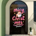 Nahaufnahme eines 3D-Weihnachtsmann-Fensteraufklebers auf einer modernen Glastür - 3D Aufblasbarer Stil Weihnachtsmann (XD-323-1)