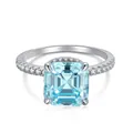 Elegante S925 sterling zilveren ring met een grote vierkant geslepen blauwe zirkoon - Vierkante Blauwe Steen Stijl (DY120554-S-W-LB)