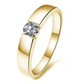 Macro view of gold-plated men's ring with a center-set round-cut cubic zirconia. - Size 5 / Real Gold Plated