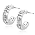 Austrian crystal C-shaped hoop earrings with sparkling stone inlay in silver - Silver