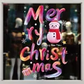 Bunter Weihnachtsfensteraufkleber mit einem Schneemann und Merry Christmas Schriftzug - Bemalte Kunstschrift Schneemann (XD-324)
