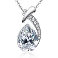 Elegant waterdrop crystal pendant necklace with angel tear design and silver-tone chain - Clear