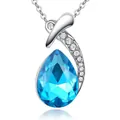 Exquisite blue teardrop crystal pendant necklace with sparkling accents for women - Aquamarine