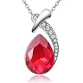 Elegant teardrop red crystal pendant necklace with sparkling white cubic zirconia. - Red