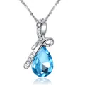Elegant teardrop blue crystal necklace for women with silver finish and pavé accents. - Aquamarine