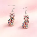 Kleurrijke 2D acryl katten oorbellen met fonkelende kristallen en mooie edelstenen - Creatieve Stijl (YE-1588) / Veelkleurige Gelukskat