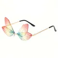 Unique dragonfly wing sunglasses with gradient pink to green lenses and gold frames - Gold Frame Red Yellow Green
