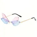 Lunettes de soleil sans monture en ailes de libellule avec verres dégradés pour soirées mode - Monture Dorée Verres Dégradés Bleu Rose