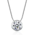 Elegant round brilliant AAA cubic zirconia solitaire necklace with silver box chain. - White