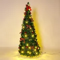 Full view of a luxury pre-lit collapsible green Christmas tree with warm lights - Folding Tree (With Lights) / 1.5m / Green