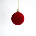 Red flocked Christmas ball ornament with golden hanging string for tree decoration. - 3cm / Burgundy