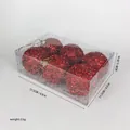 Set of six red glitter Christmas ornament balls in a clear box with size measurements - Set of 6 / Red