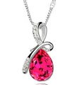 Elegant silver necklace featuring a large pear-shaped pink crystal waterdrop pendant - Red
