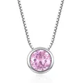 Elegant silver box chain necklace featuring a brilliant round pink AAA zircon pendant. - Pink