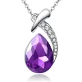 Elegant purple amethyst water drop pendant necklace featuring a polished silver finish - Deep purple