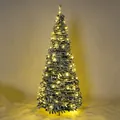 Slim flocked Christmas tree with warm yellow LED lights for festive indoor decoration - Flocked Folding Tree (With Lights) / 1.5m / Green
