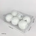 6-pack of white glittery foam Christmas ball ornaments in a clear box, 17.5x11.5x6cm - Set of 6 / White