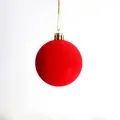 Red flocked Christmas ball ornament with soft velvet texture for holiday tree decor - 3cm / Red