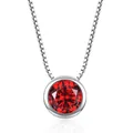 Silver box chain necklace with a brilliant round red AAA zircon crystal pendant - Red