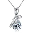 Elegant teardrop shaped crystal pendant necklace for women in a polished silver finish - White