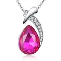 Elegant teardrop pendant necklace with vibrant pink crystal and sparkling silver-tone accents - Rose Red
