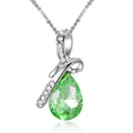 Elegant green teardrop crystal pendant necklace with silver-tone finish and white stones. - Green