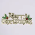 Electroplated golden Merry Christmas letter sign with holly leaves for tree decoration - Gold Stereo Style / 14CM Stereo English Letters / Gold