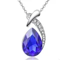 Elegant silver necklace with a brilliant blue teardrop crystal pendant for women - Blue