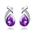 Elegant purple teardrop crystal earrings in a silver-colored finish for daily wear. - Deep purple
