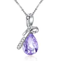 Elegant purple water drop crystal pendant necklace with silver-toned chain for women - Light Purple
