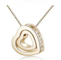 Rose gold double heart necklace with clear crystal pavé detailing on the outer heart - Gold / White Zirconia