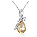 Elegant champagne colored water drop crystal pendant necklace with silver tone chain - Yellow