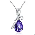 Elegant purple teardrop crystal pendant necklace with sparkling stone accents for women - Purple