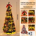 Árbol de Navidad plegable verde 150cm con 100 luces LED cálidas y set de 45 adornos - Árbol de Navidad Plegable 1.5m Verde Con Luces
