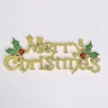 Golden electroplated Merry Christmas letter sign with green holly and red berries decor - Gold Stereo Style / 25CM Stereo English Letters / Gold