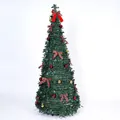 Luxury green telescopic Christmas tree with red bows and gold ornaments decoration - Folding Tree (Without Lights) / 1.5m / Green