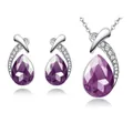 Elegant purple water-drop crystal necklace and earrings set in silver-tone finish - Light Purple