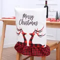 Festive Christmas chair cover with red black buffalo check reindeer and decorative ruffles - Plaid Reindeer Silhouette (03) / 50*70cm
