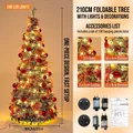 Árbol de Navidad plegable de 210 cm con 200 LED cálidos y 136 adornos de lujo - Árbol de Navidad Plegable Flocado 2.1m Con Luces