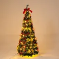 Luxury green telescopic Christmas tree with warm LED lights and festive decorations - 1.5m Green Folding Christmas Tree With Lights