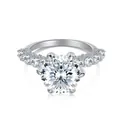 Anillo de boda de lujo en plata de ley 925 con un circón brillante de 5 quilates corte redondo - Abierto Ajustable / Estilo de Corte Redondo (DY120535-S-W-WH) / Plateado