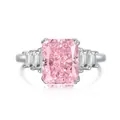 Elégante bague de mariage en argent sterling S925 avec pierre de zircon rose pour femme - Taille 7 / Style Rectangulaire Taille Radiant (DY120543) / Or blanc