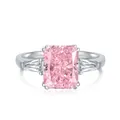 Bague en argent sterling S925 avec une grande pierre de zircon rose taille radiant - Style Trois Pierres Taille Radiant (DY120536)