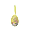 Detail view of a yellow Easter egg ornament with a rooster pattern and a yellow ribbon - Hen and Chick / 4*6cm / Yellow
